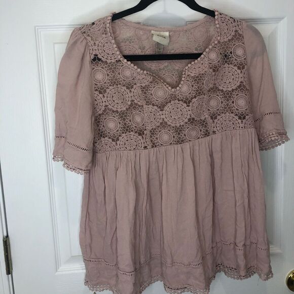 Knox Rose dusty pink short sleeve crocheted lace blouse top, size small - Picture 2 of 12